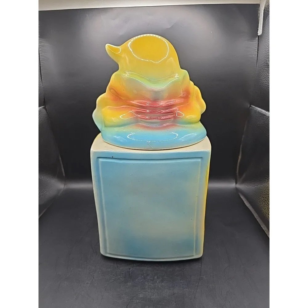 American Bisque Cookie Jar Vintage Clown On Block